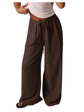 Wide Leg Palazzo Pants Soft Knit Drawstring Lounge Trousers